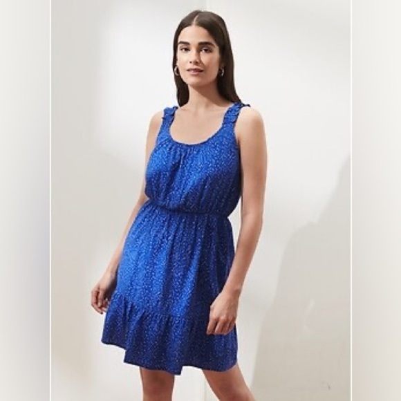 NWT Banana Republic Women’s Petite Medium RUFFLE FIT-AND-FLARE DRESS Stretch - Picture 1 of 8